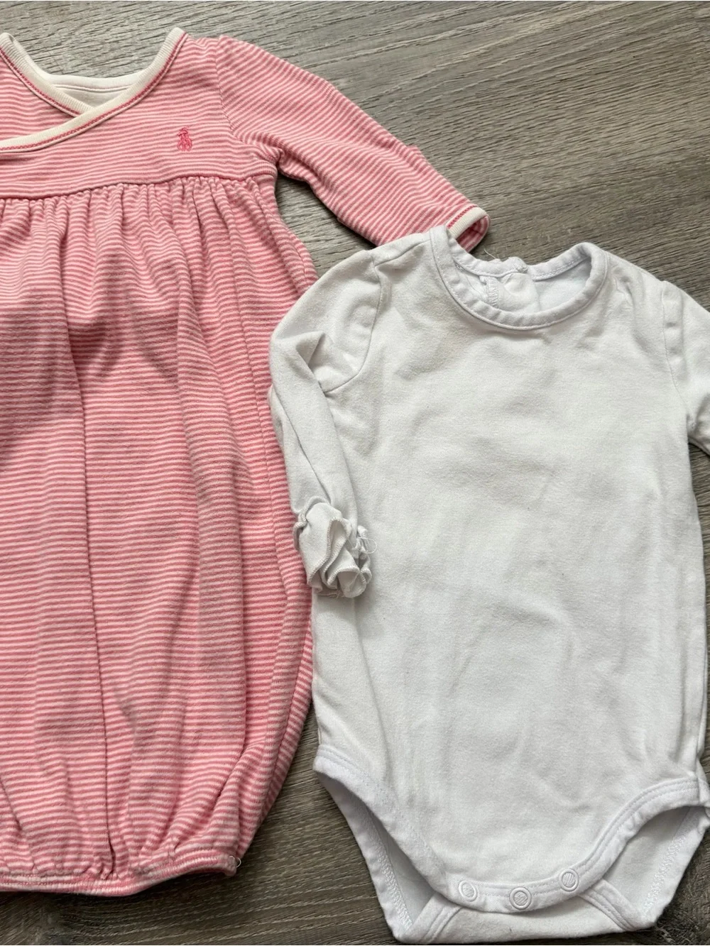 Ralph Lauren Pink Stripe Baby One-Piece sleeper & Ric rac White Bodysuit Set